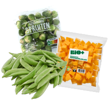 Geschoonde spruiten, pompoenblokjes of haricots vert